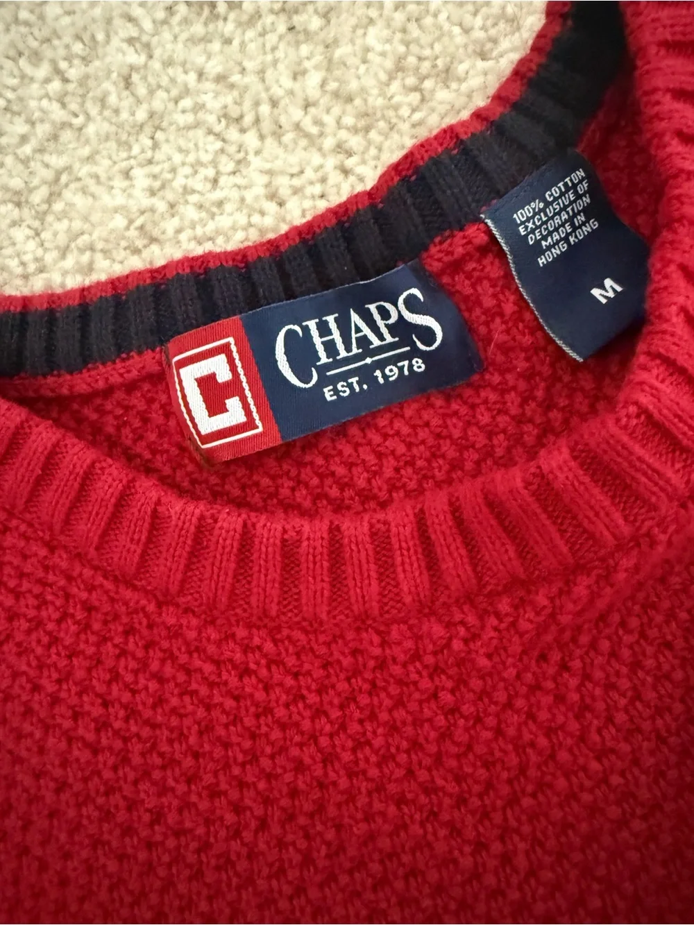 NWOT Vintage Chaps Men’s Waffle Knit Red Crewneck Sweater - Size Medium - Y2K